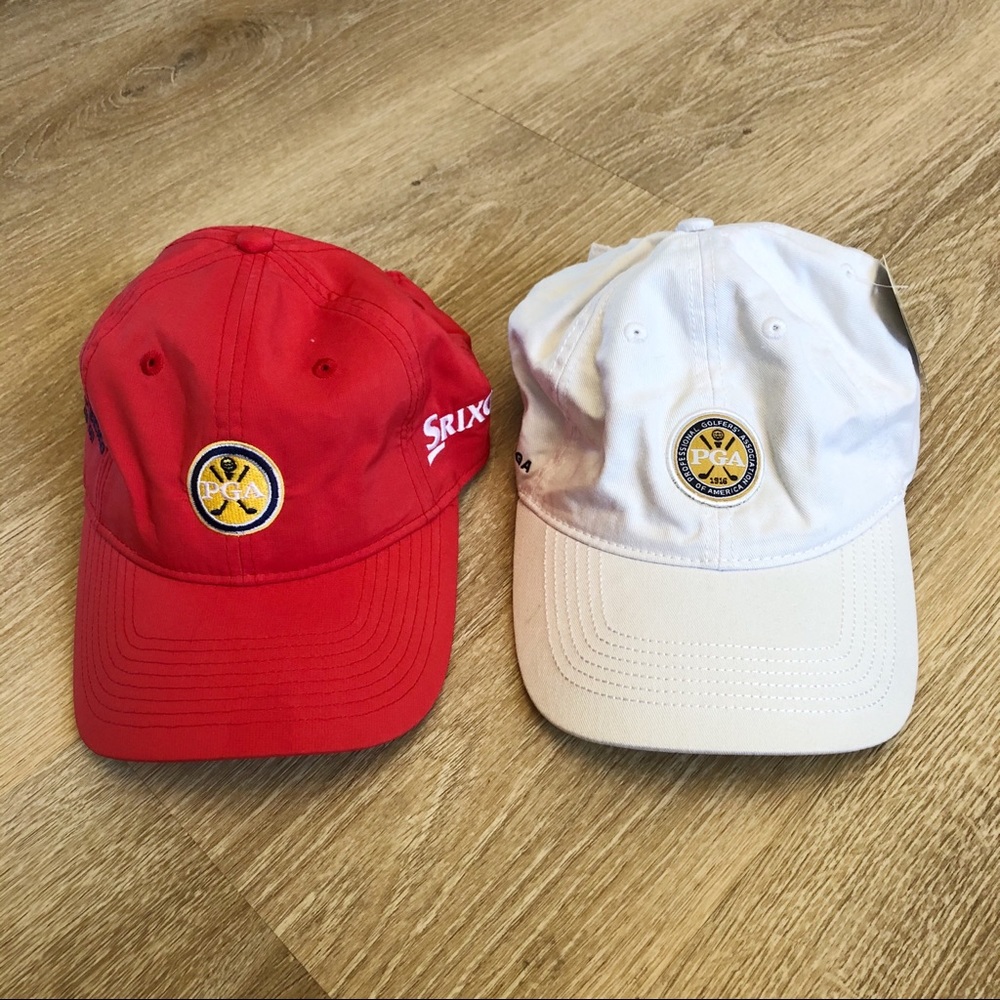 PGA Tour Golf Red White Hat Cap Pair Ouray Srixon